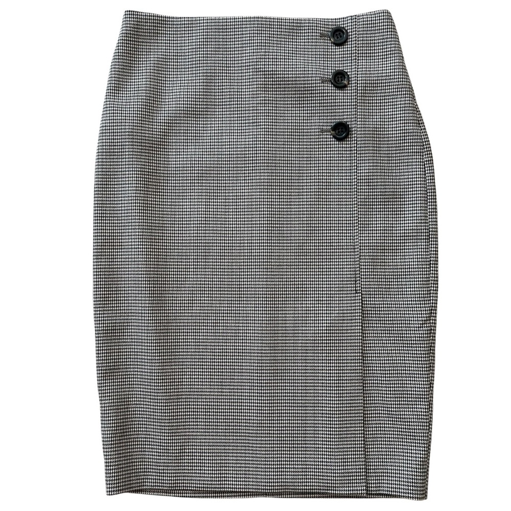 Ann Taylor Tan, Navy Blue, Cream Mini Houndstooth Button Detail Pencil Skirt 4